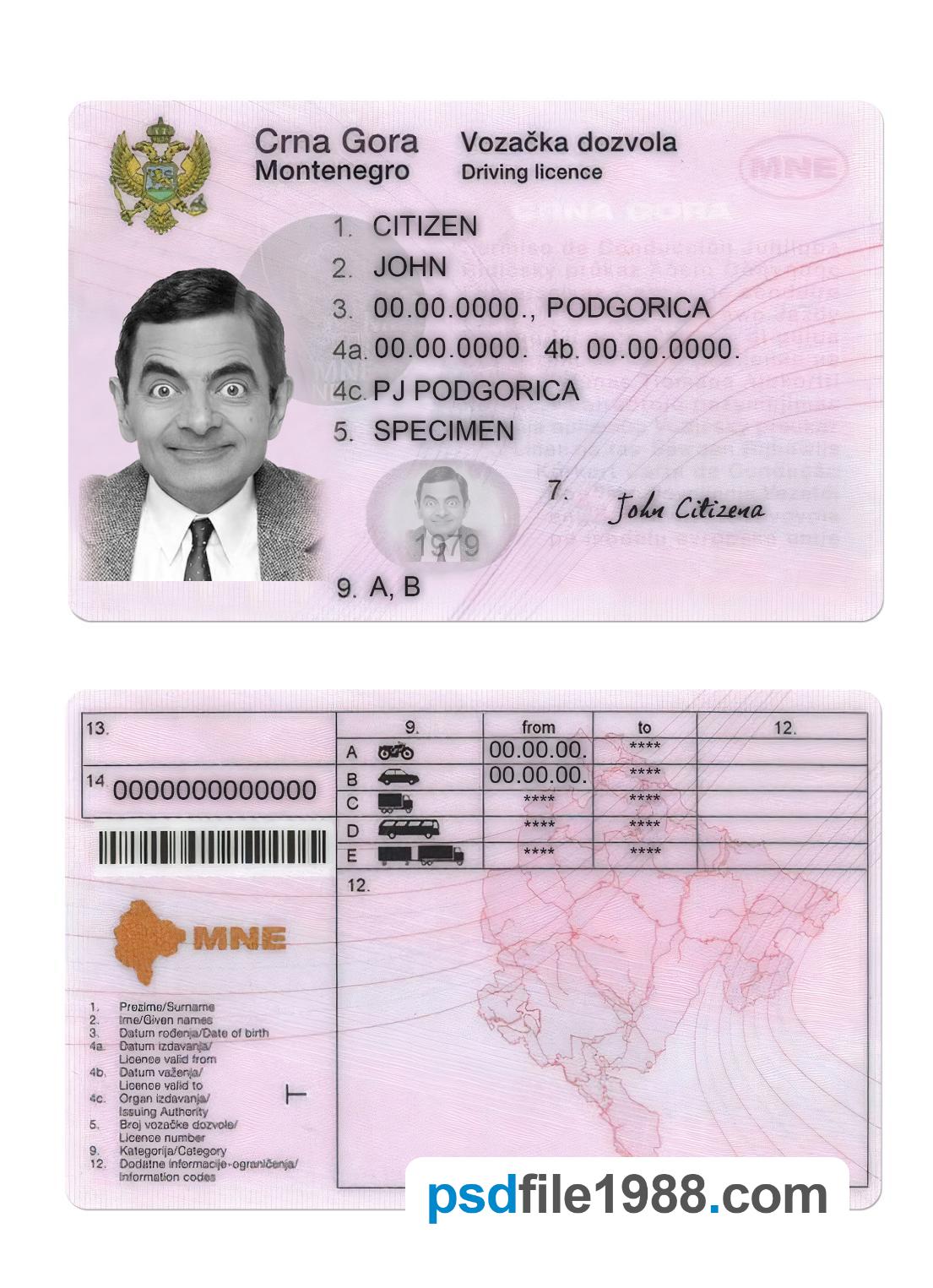 Montenegro Driving License